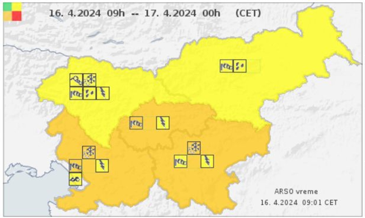 Za del države izdano oranžno vremensko opozorilo Občina Ankaran