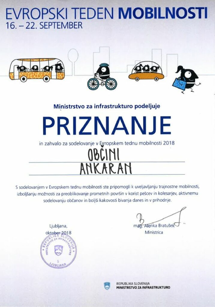 Priznanje Ministrstva za teden mobilnosti
