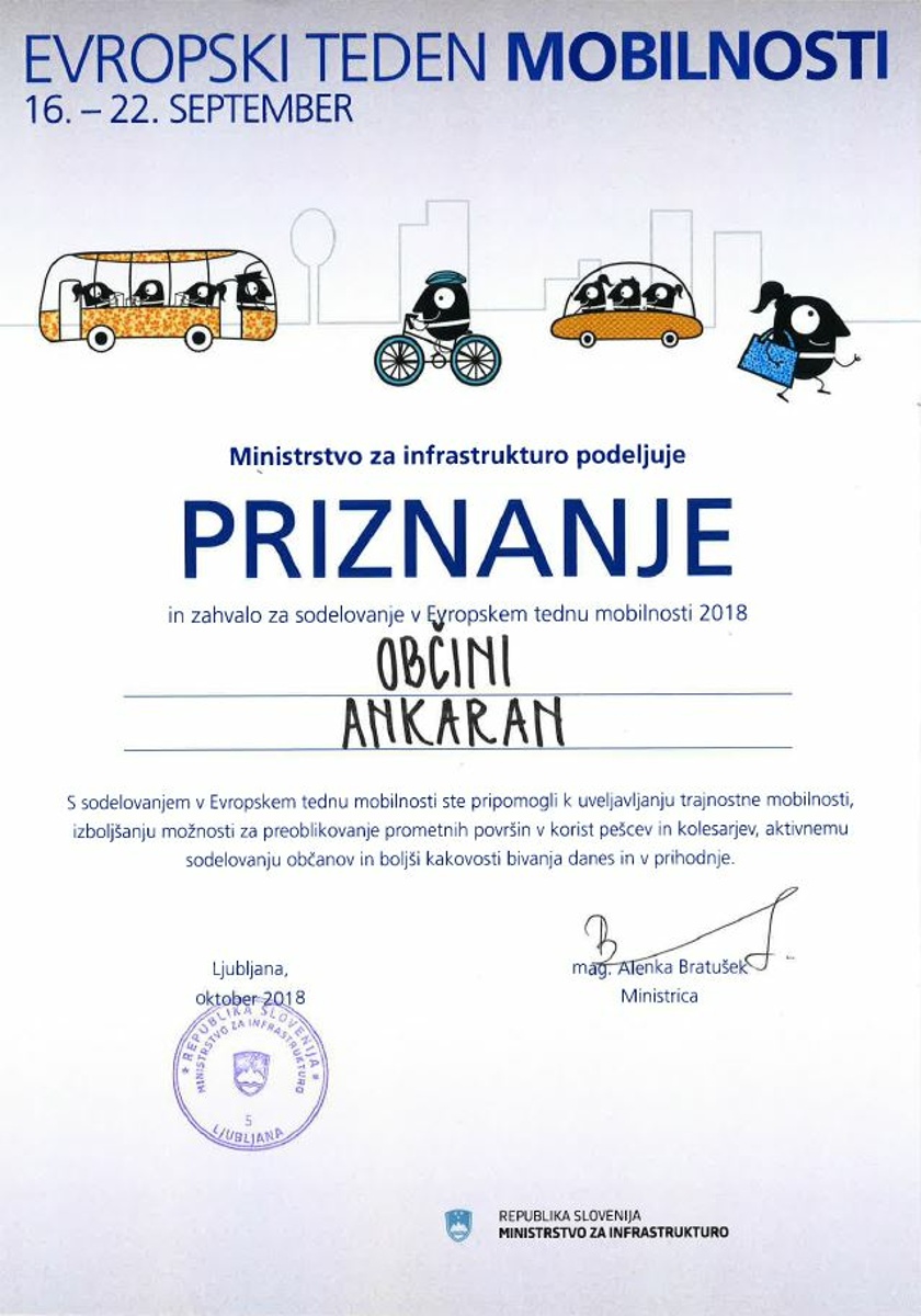 Priznanje Ministrstva za teden mobilnosti