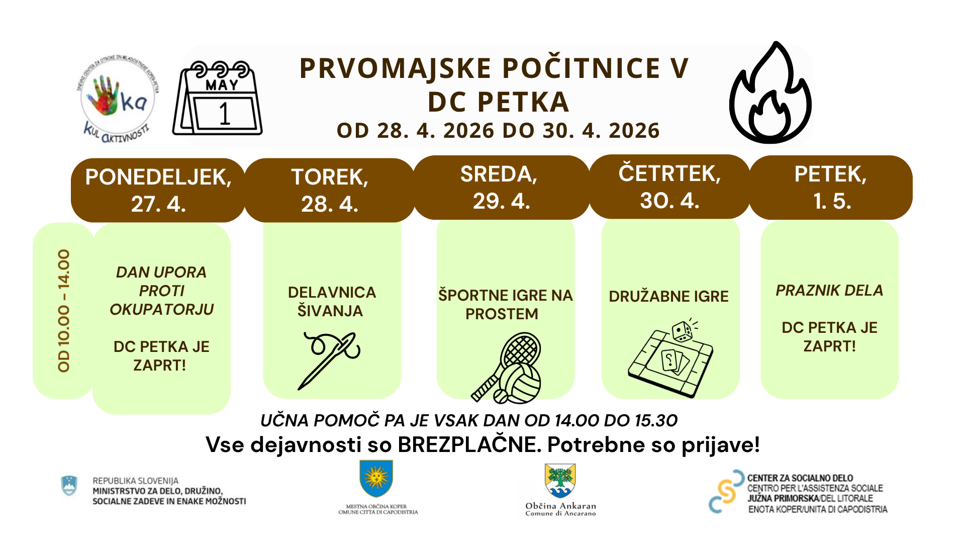Aprilske aktivnosti in počitniški program v ankaranski enoti dnevnega centra PetKA