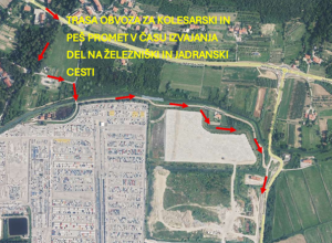 Obvestilo o spremembi prometne ureditve za peš in kolesarski promet na območju gradbišč Železniška in Jadranska cesta